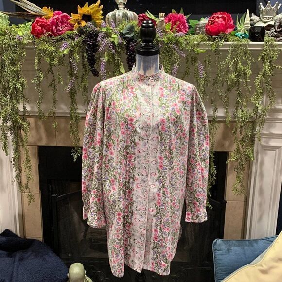 Victoria's Secret Vintage Gold Label floral cotton with lace sleeping shirt M/L - Picture 2 of 15